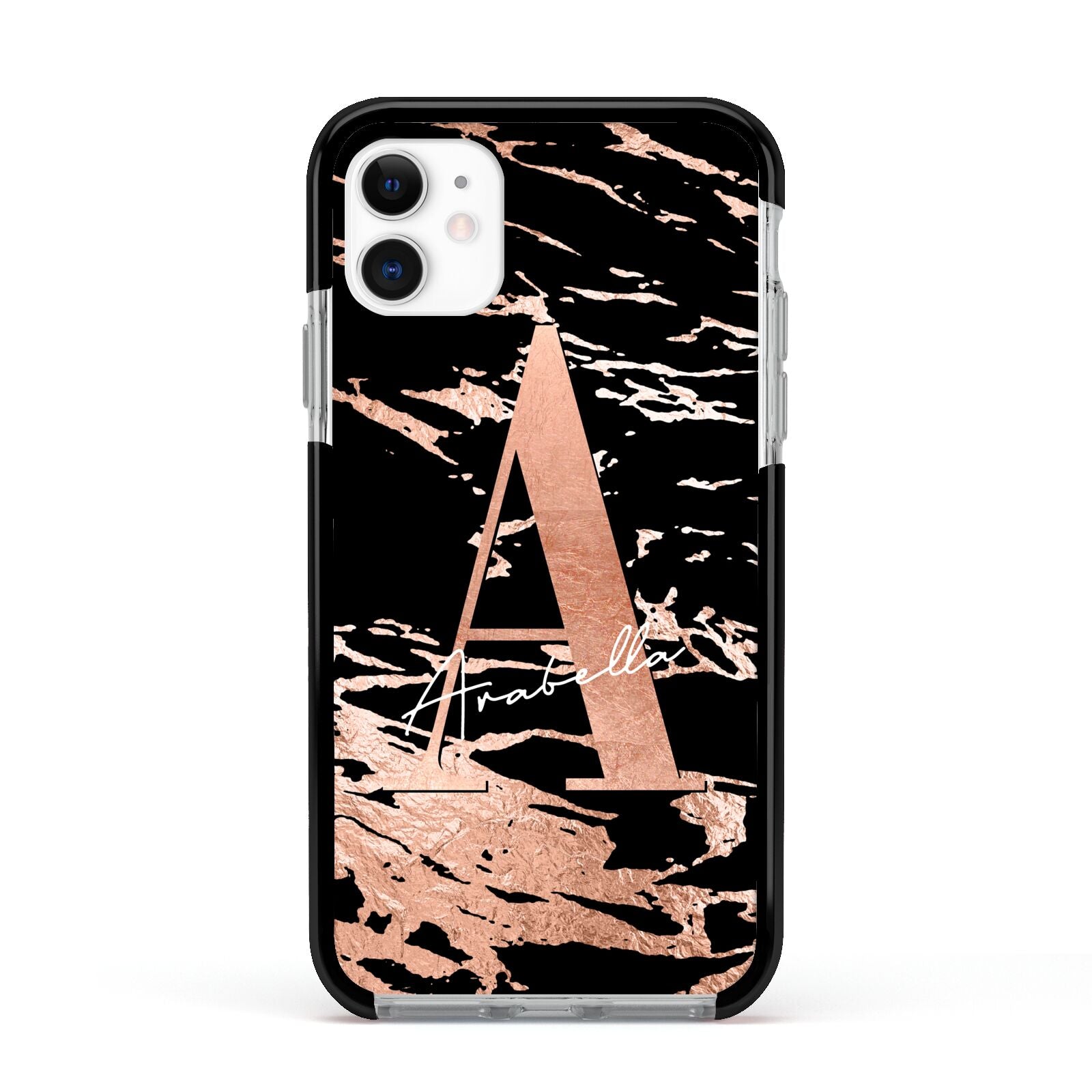 Personalised Black Copper Marble Apple iPhone 11 in White with Black Impact Case