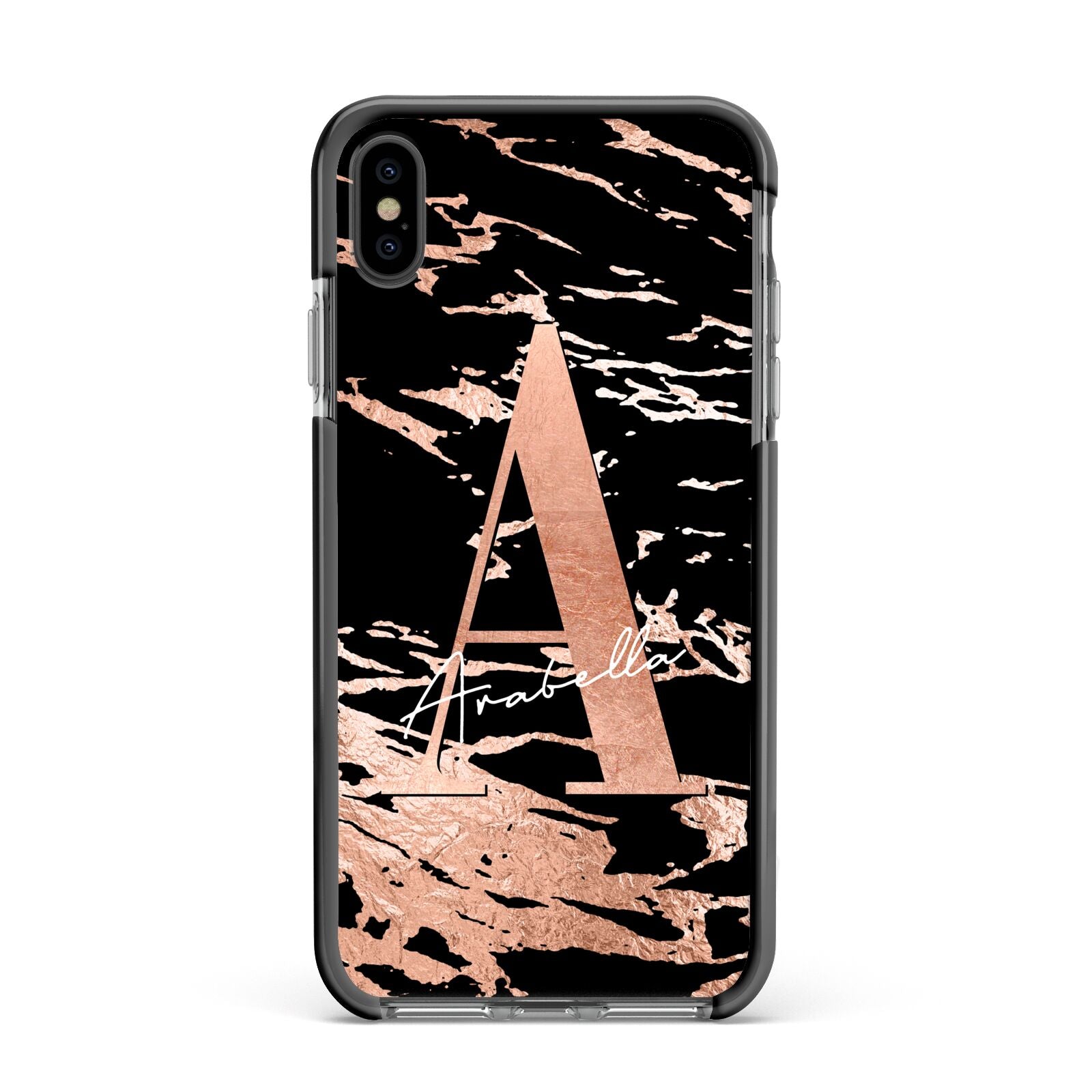 Personalised Black Copper Marble Apple iPhone Xs Max Impact Case Black Edge on Black Phone