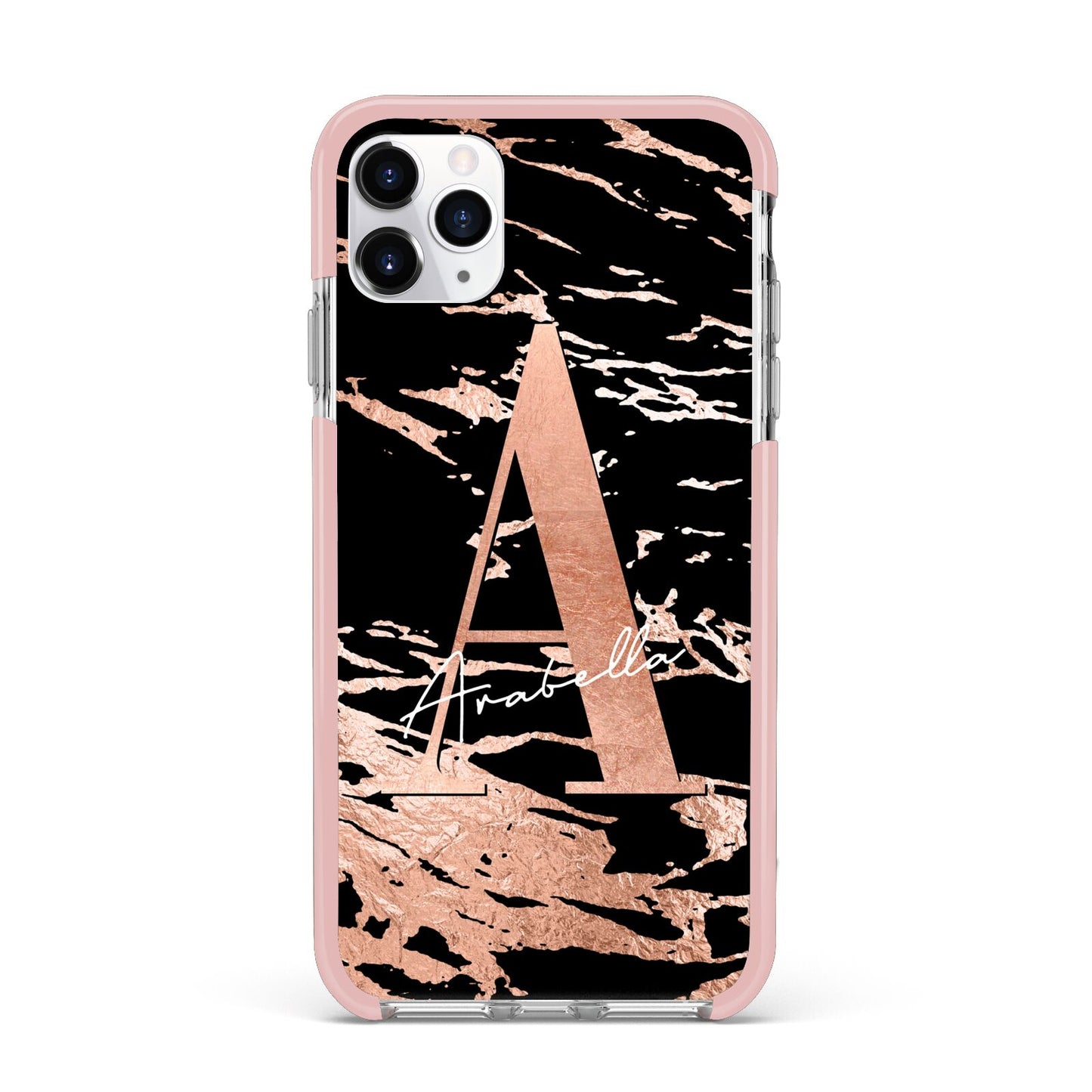 Personalised Black Copper Marble iPhone 11 Pro Max Impact Pink Edge Case