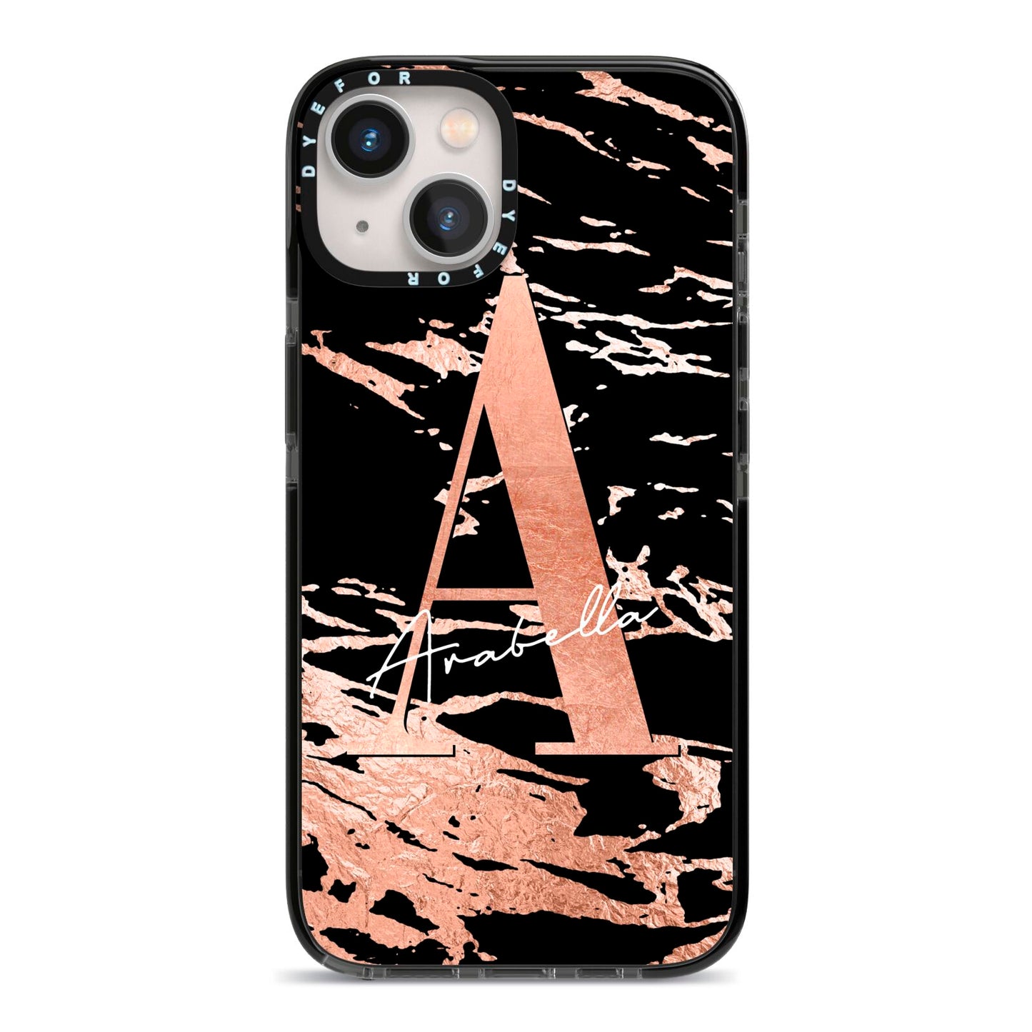 Personalised Black Copper Marble iPhone 13 Black Impact Case on Silver phone