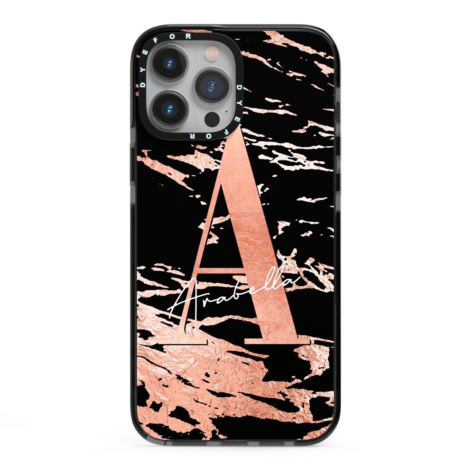 Personalised Black Copper Marble iPhone 13 Pro Max Black Impact Case on Silver phone