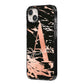 Personalised Black Copper Marble iPhone 14 Plus Black Impact Case Side Angle on Silver phone