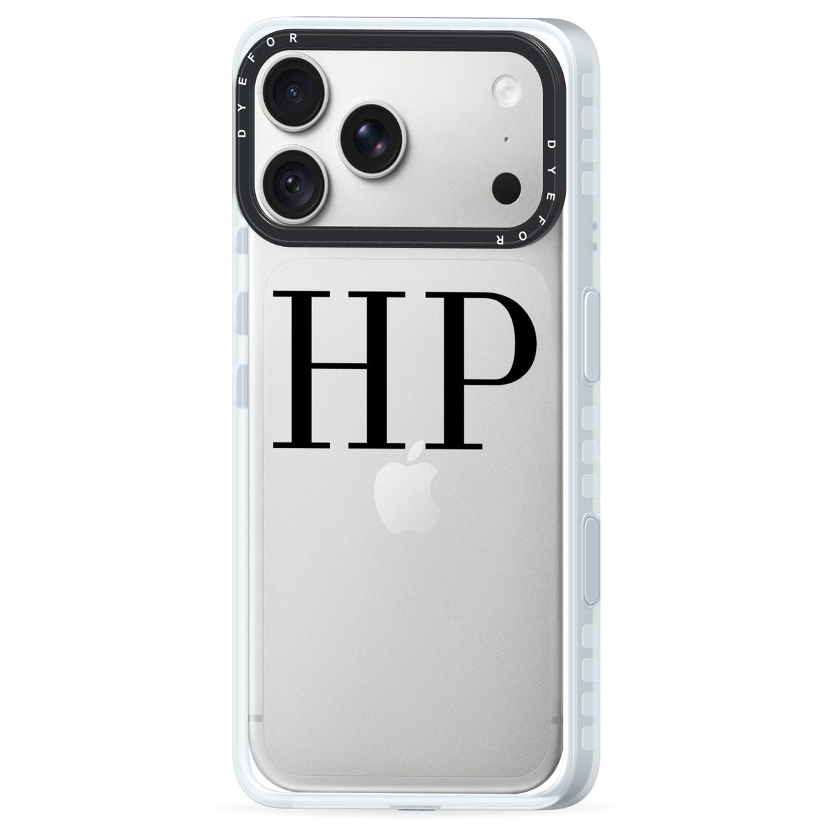 Personalised Black Initials On Clear iPhone 18 Pro Black Impact Pre order Case Side Angle on Silver phone