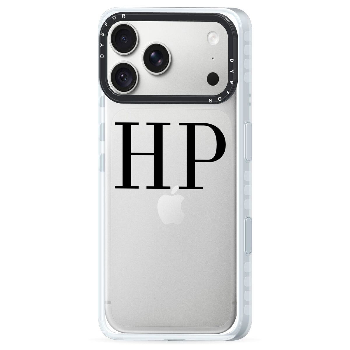 Personalised Black Initials On Clear iPhone 18 Pro Max Black Impact Pre order Case Side Angle on Silver phone