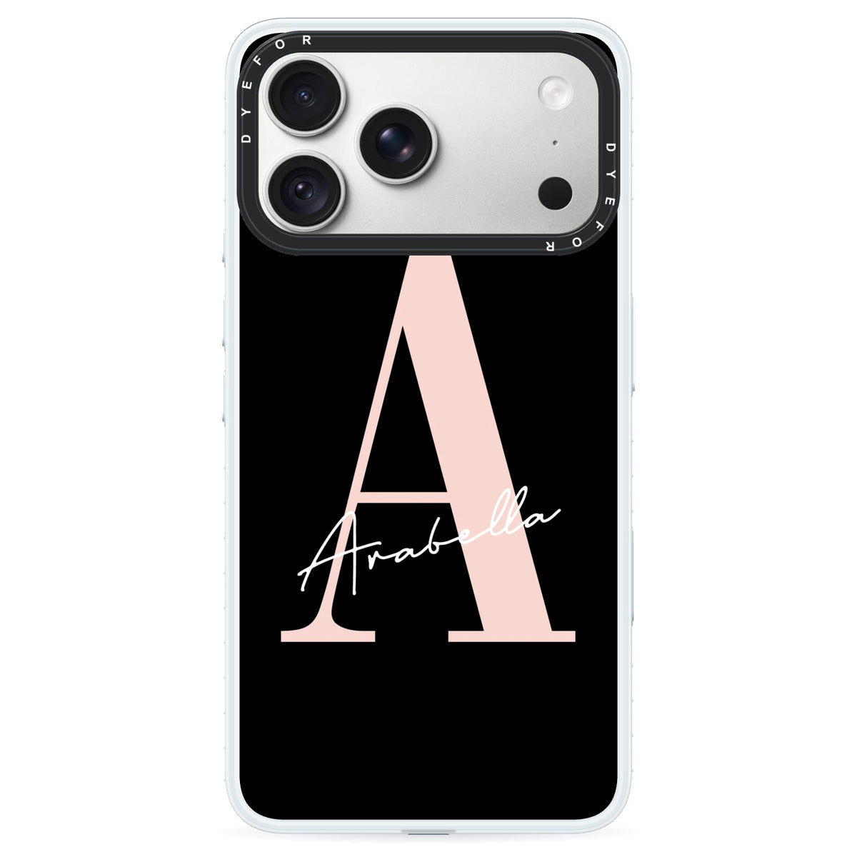 Personalised Black Pink Initial iPhone 18 Pro Black Impact Pre order Case on Silver phone