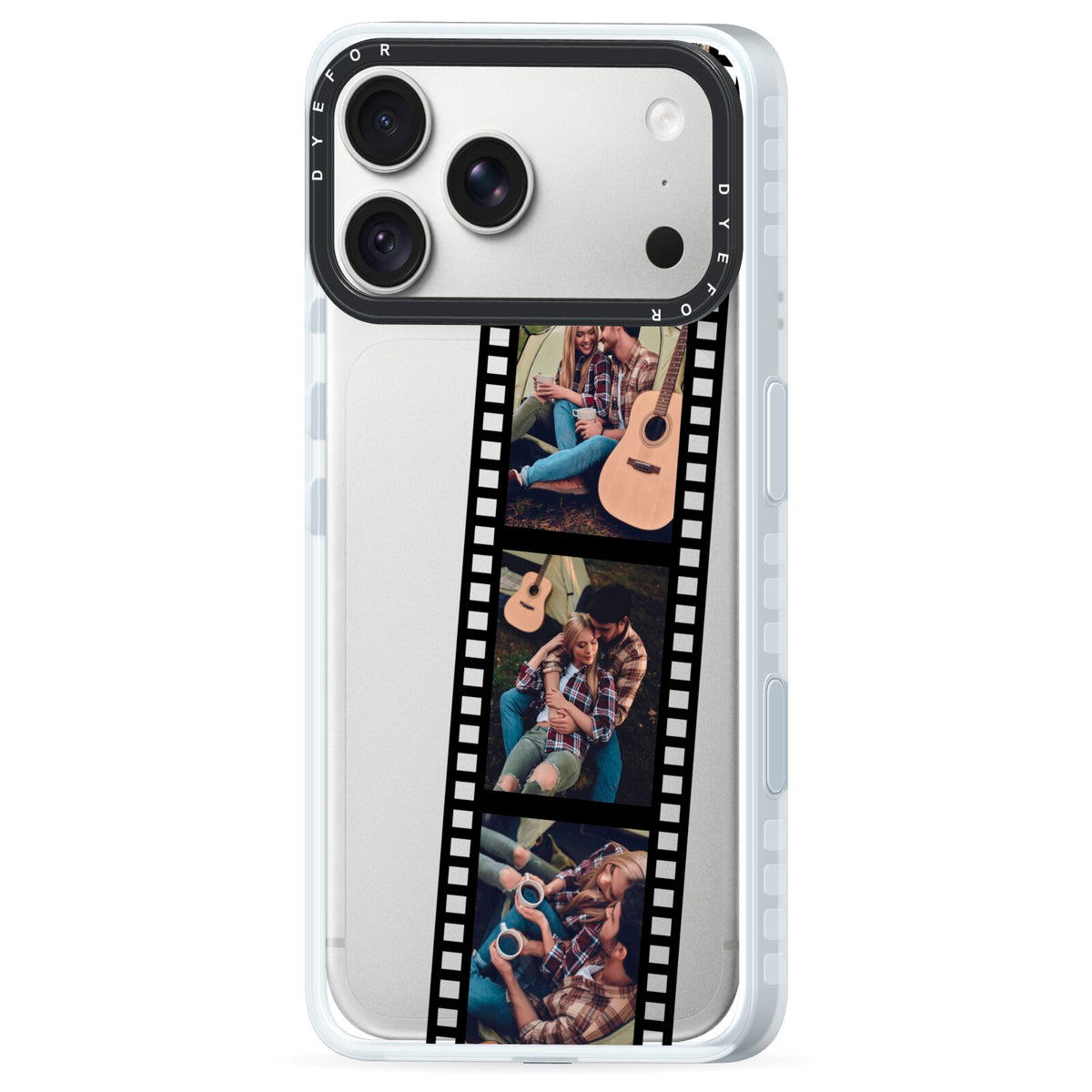 Personalised Camera Film Photo iPhone 18 Pro Black Impact Pre order Case Side Angle on Silver phone