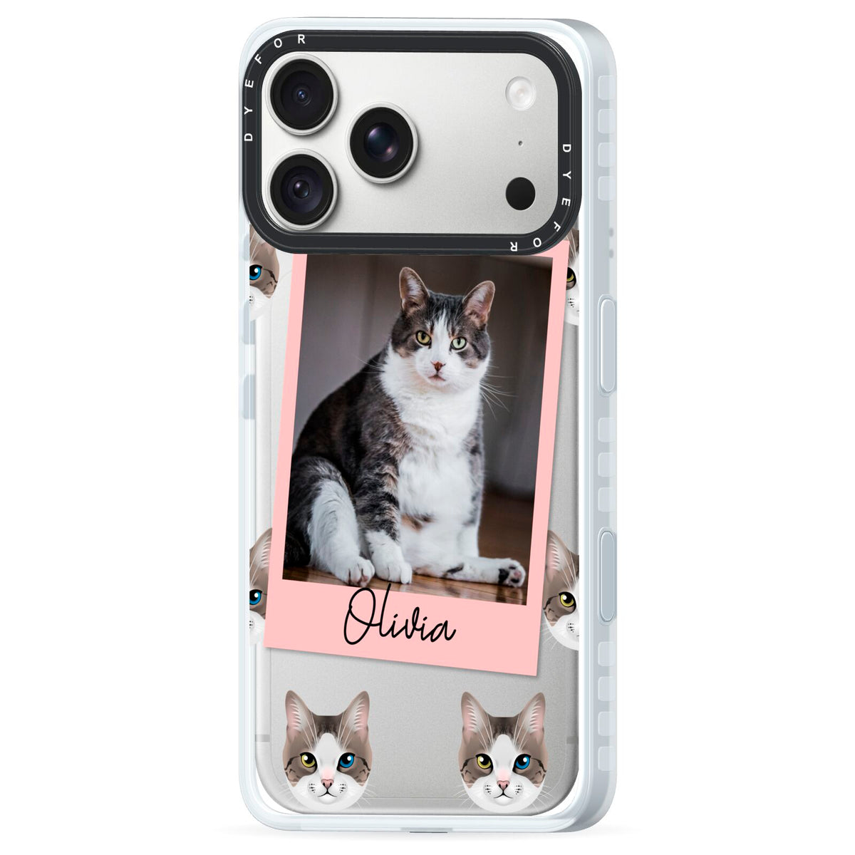 Personalised Cat Photo iPhone 18 Pro Black Impact Pre order Case Side Angle on Silver phone