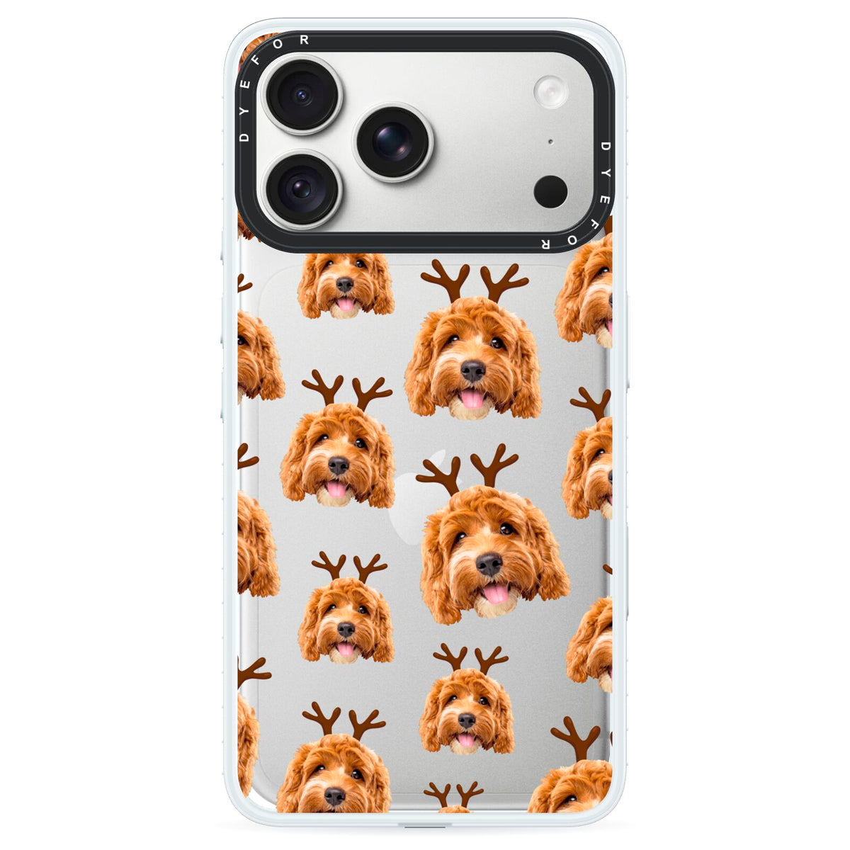 Personalised Christmas Dog Antler iPhone 18 Pro Black Impact Pre order Case on Silver phone