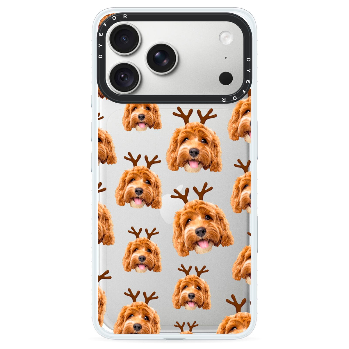 Personalised Christmas Dog Antler iPhone 18 Pro Max Black Impact Pre order Case on Silver phone