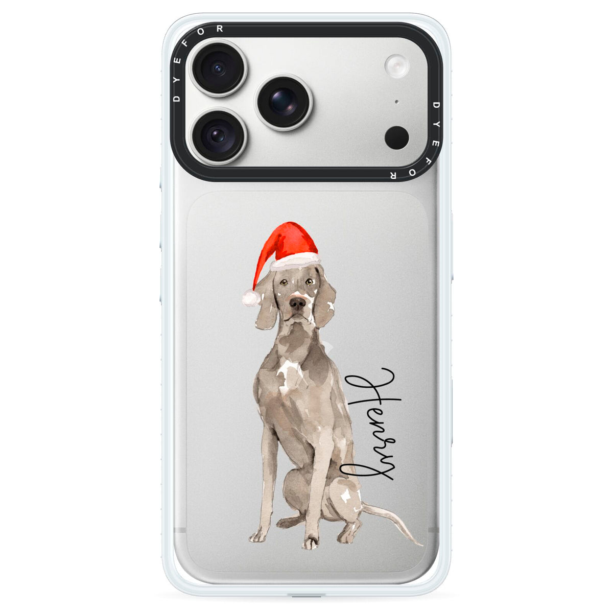 Personalised Christmas Weimaraner iPhone 18 Pro Max Black Impact Pre order Case on Silver phone