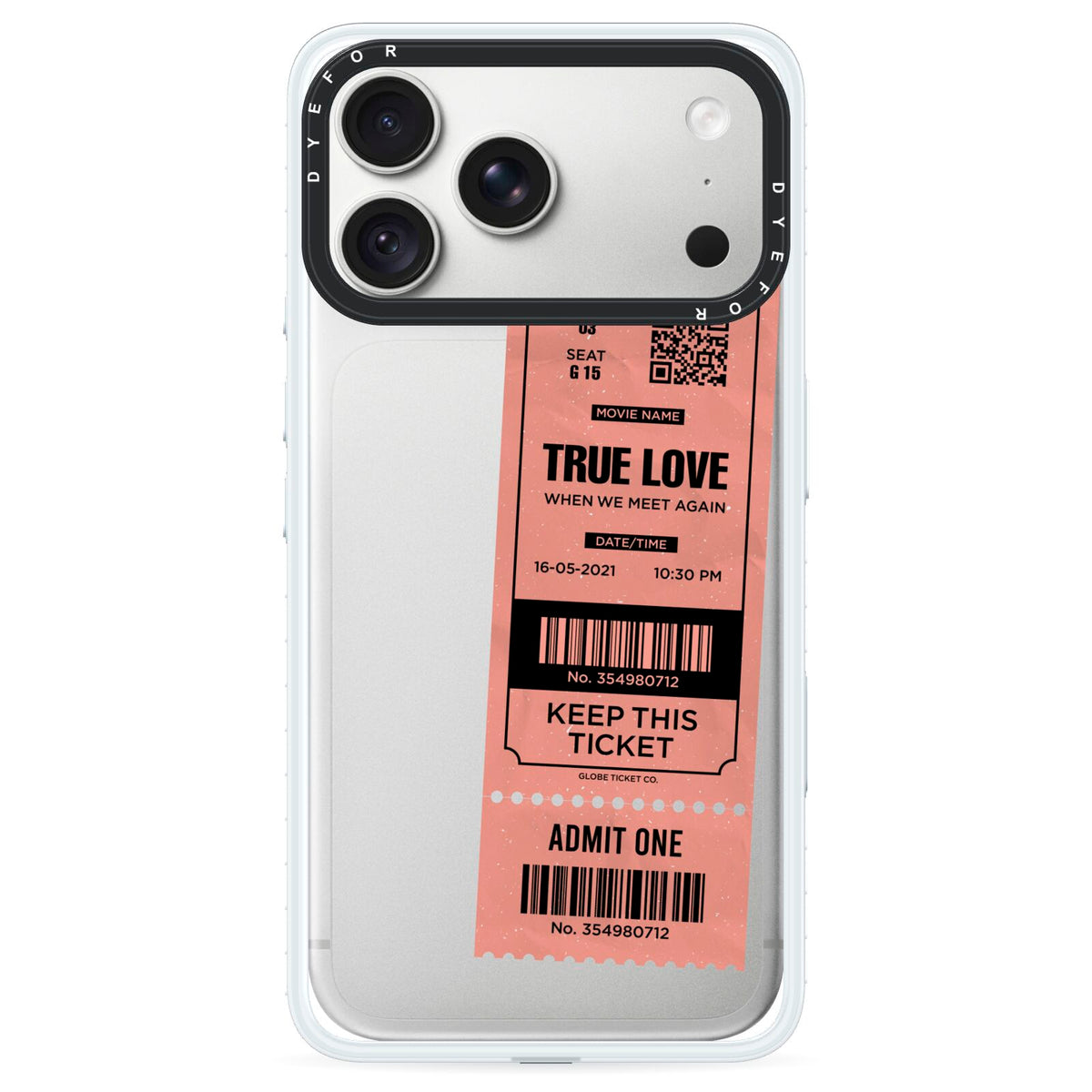 Personalised Cinema Ticket iPhone 18 Pro Black Impact Pre order Case on Silver phone