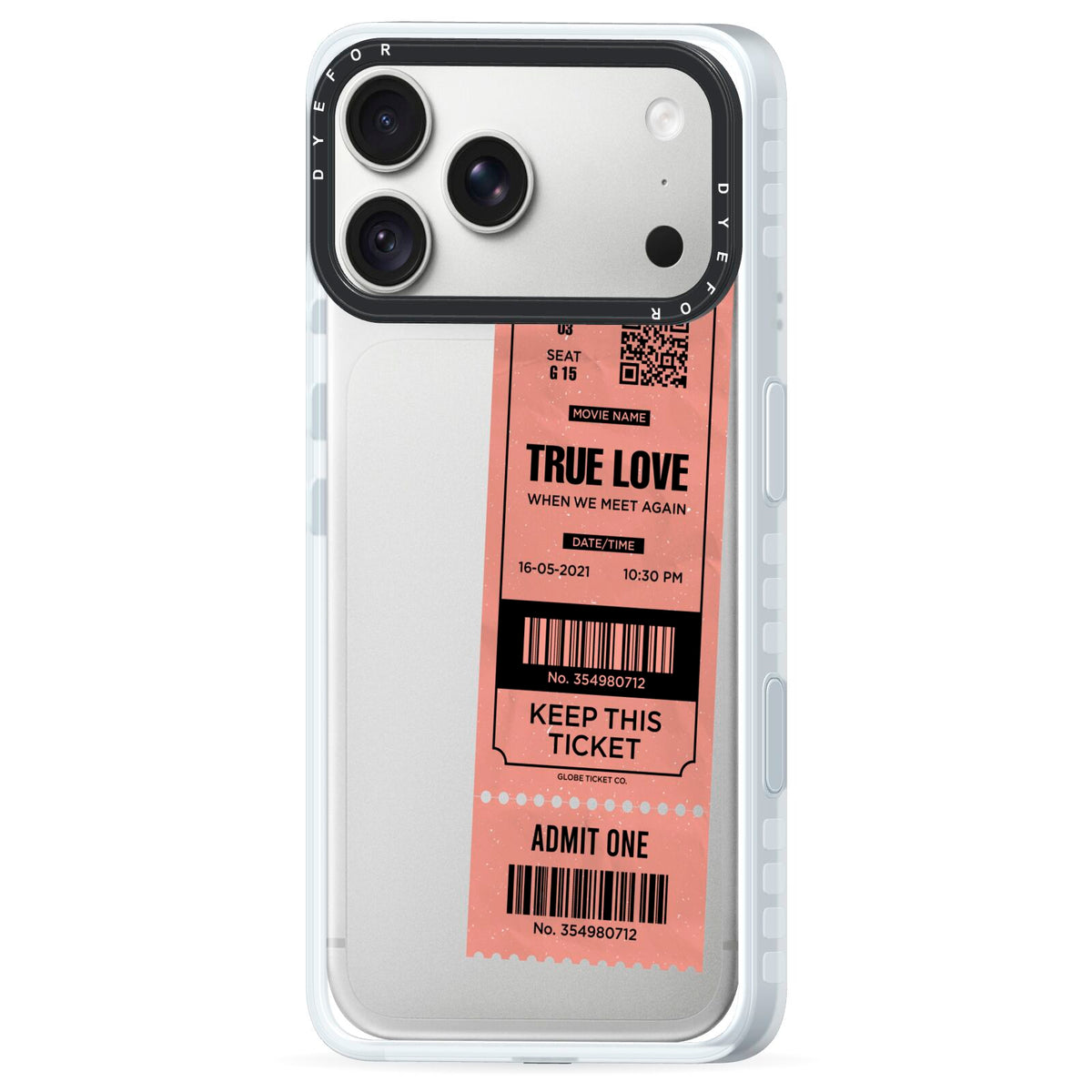 Personalised Cinema Ticket iPhone 18 Pro Max Black Impact Pre order Case Side Angle on Silver phone