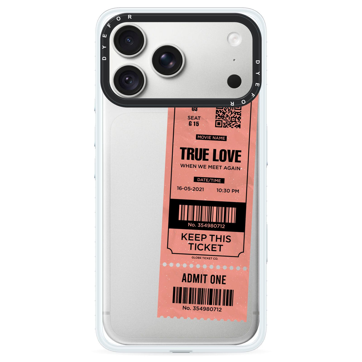 Personalised Cinema Ticket iPhone 18 Pro Max Black Impact Pre order Case on Silver phone