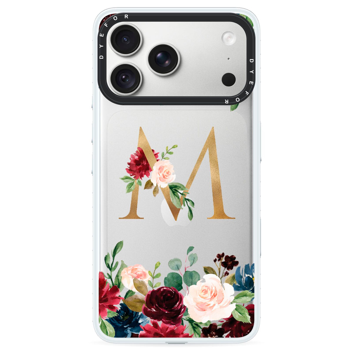 Personalised Clear Monogram Floral iPhone 18 Pro Black Impact Pre order Case on Silver phone