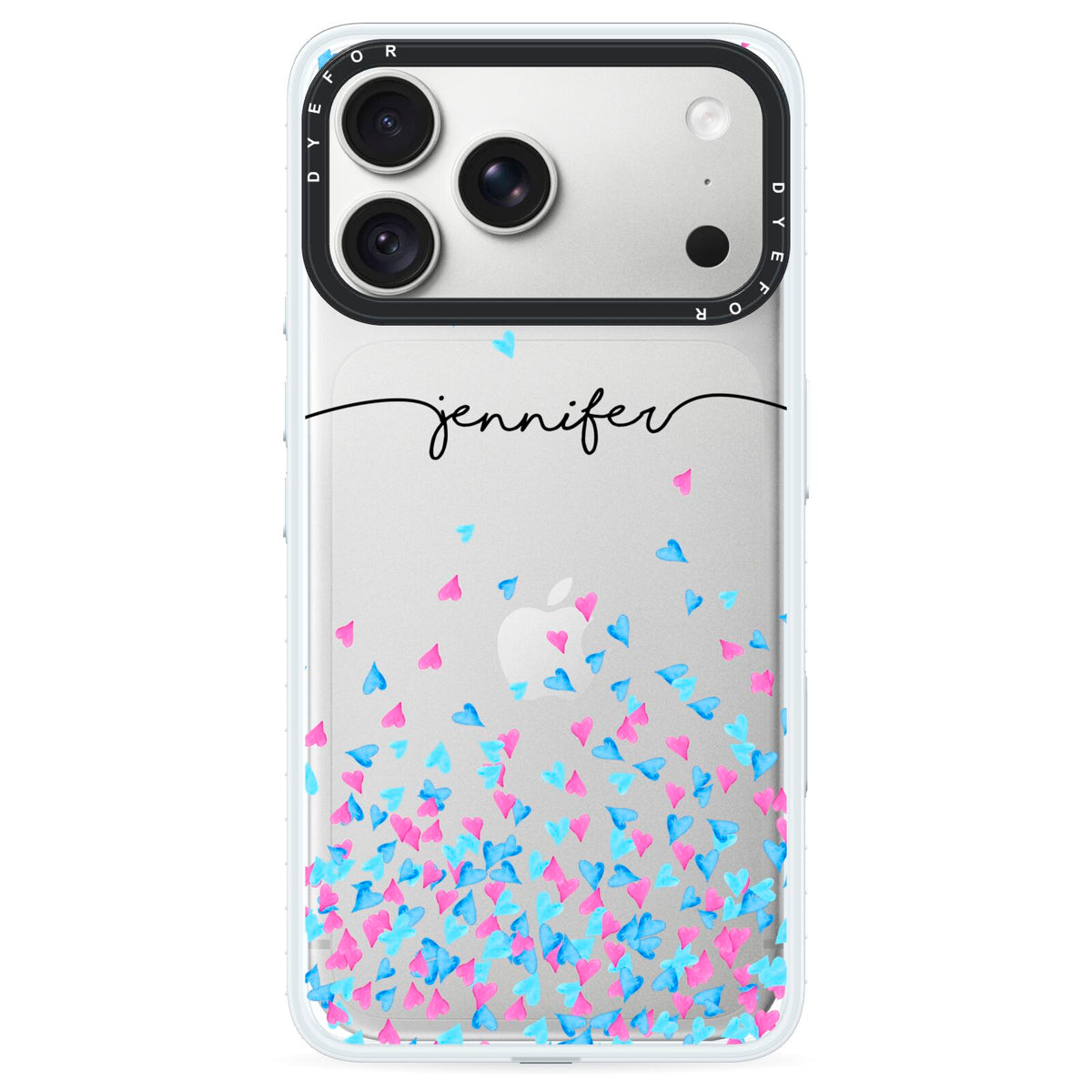 Personalised Confetti Hearts iPhone 18 Pro Black Impact Pre order Case on Silver phone