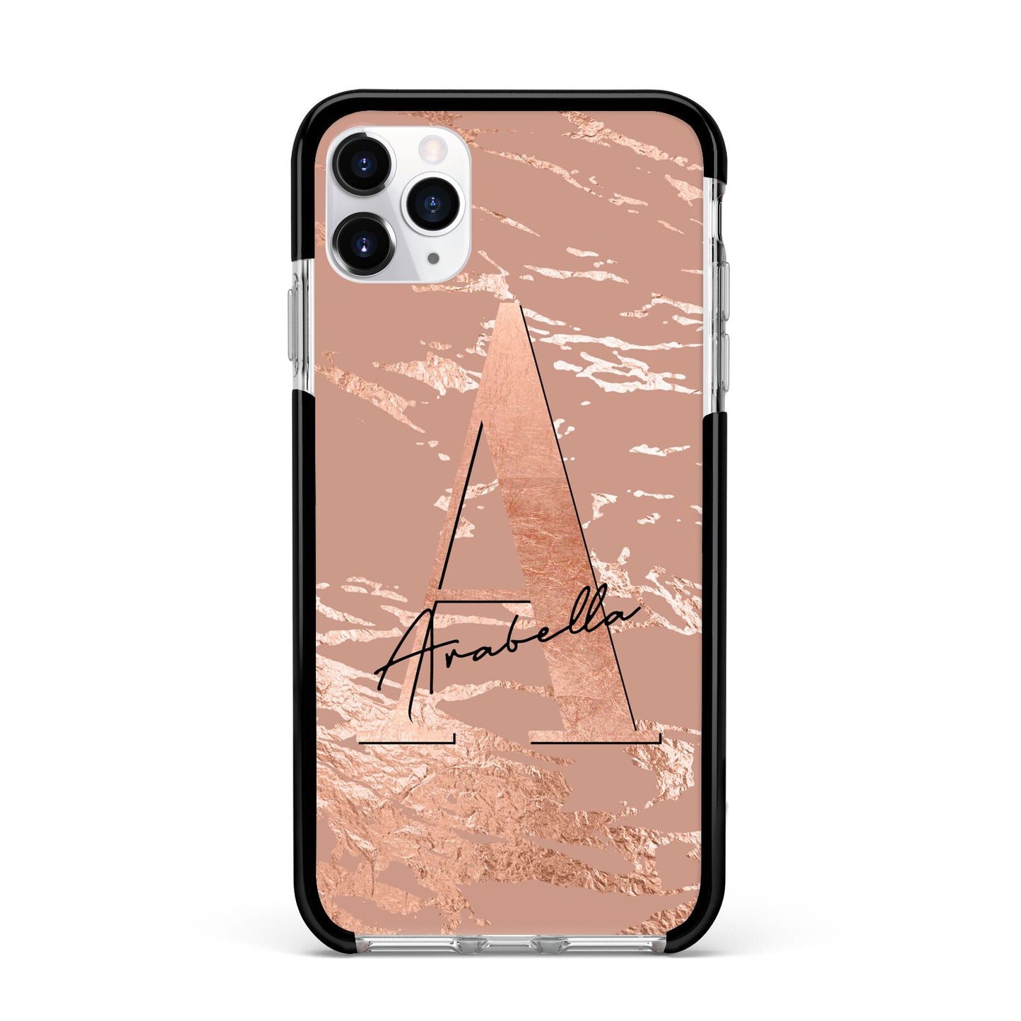 Personalised Copper Taupe Marble Apple iPhone 11 Pro Max in Silver with Black Impact Case