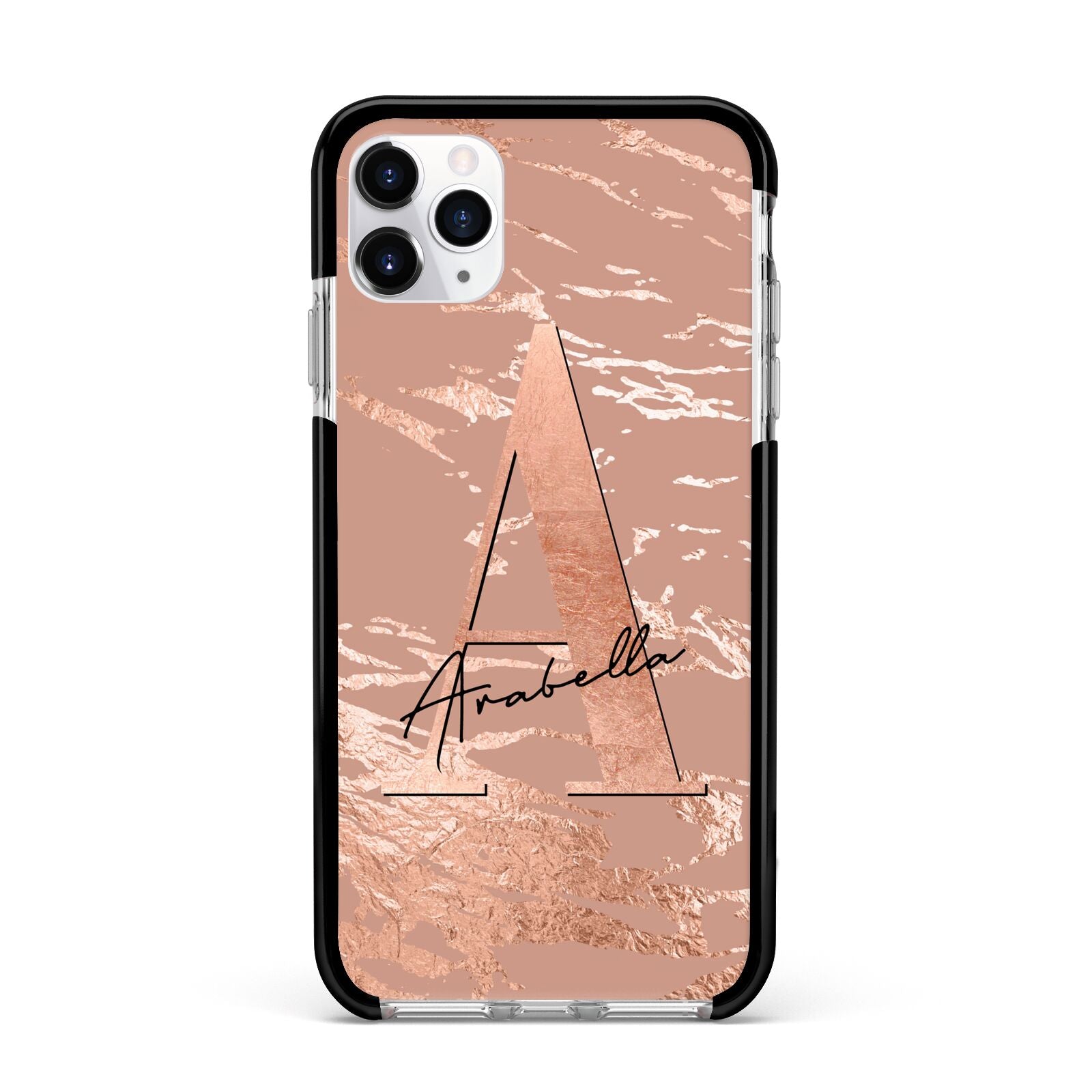 Personalised Copper Taupe Marble Apple iPhone 11 Pro Max in Silver with Black Impact Case