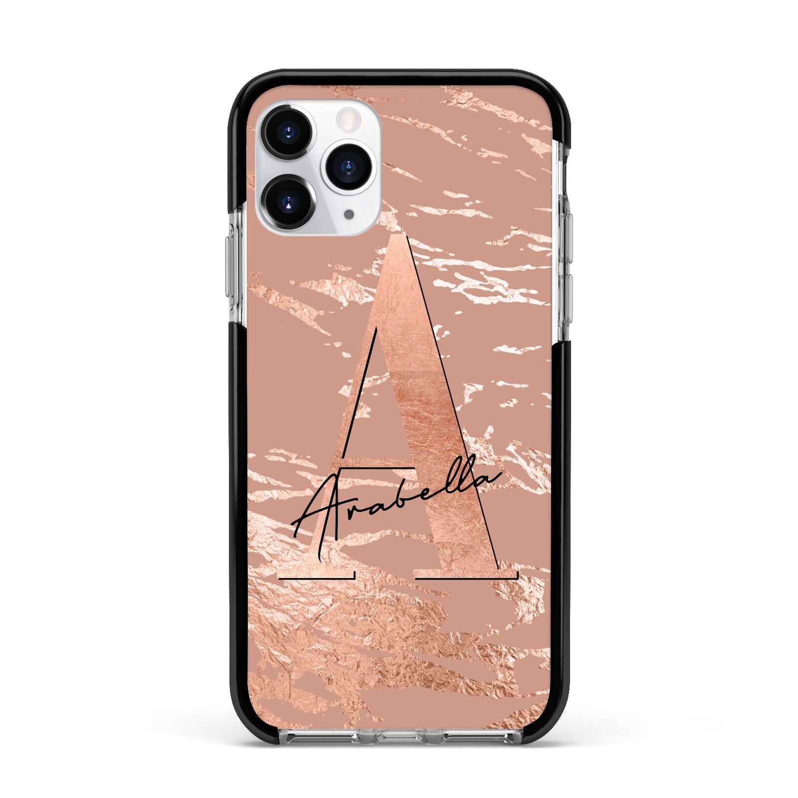 Personalised Copper Taupe Marble Apple iPhone 11 Pro in Silver with Black Impact Case