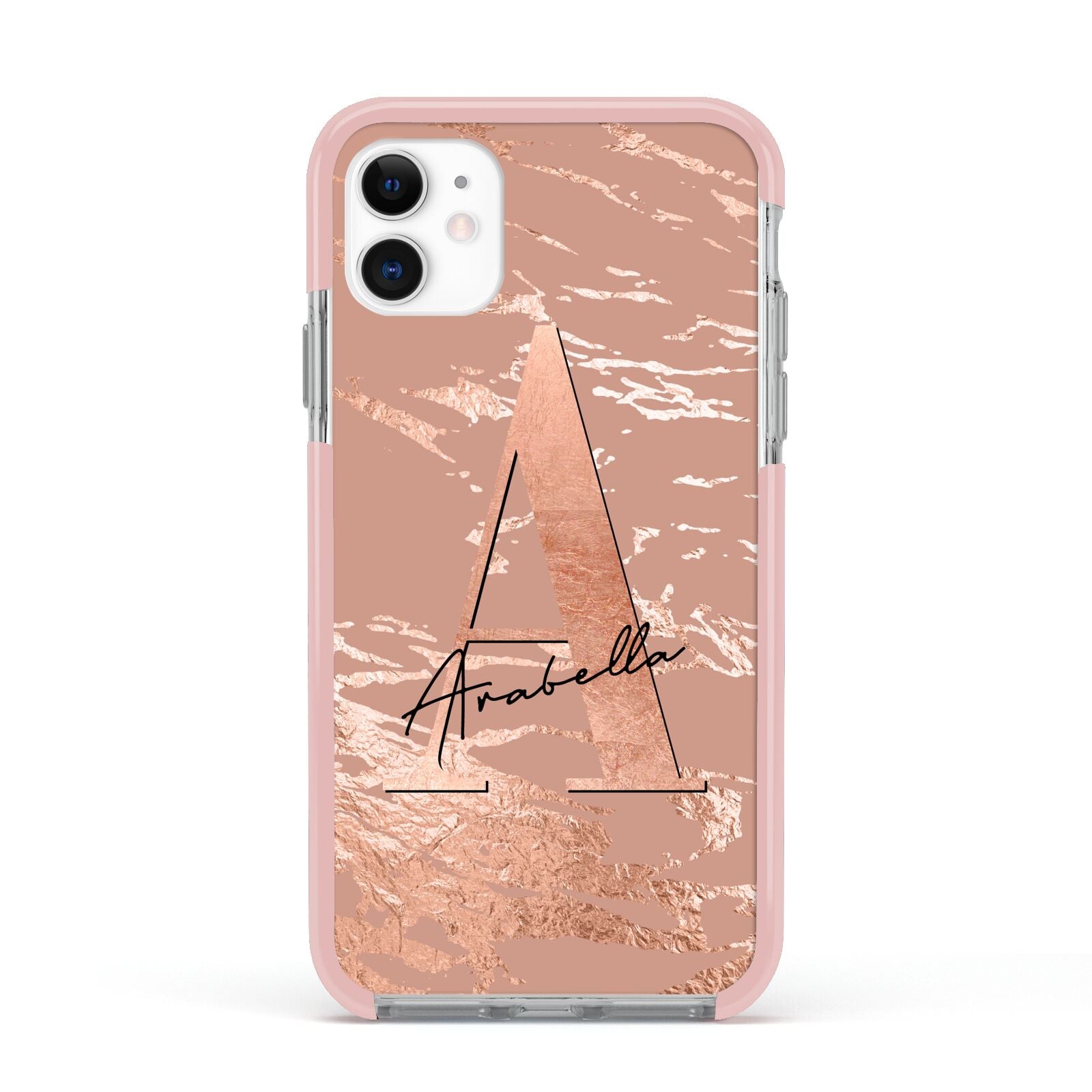 Personalised Copper Taupe Marble Apple iPhone 11 in White with Pink Impact Case