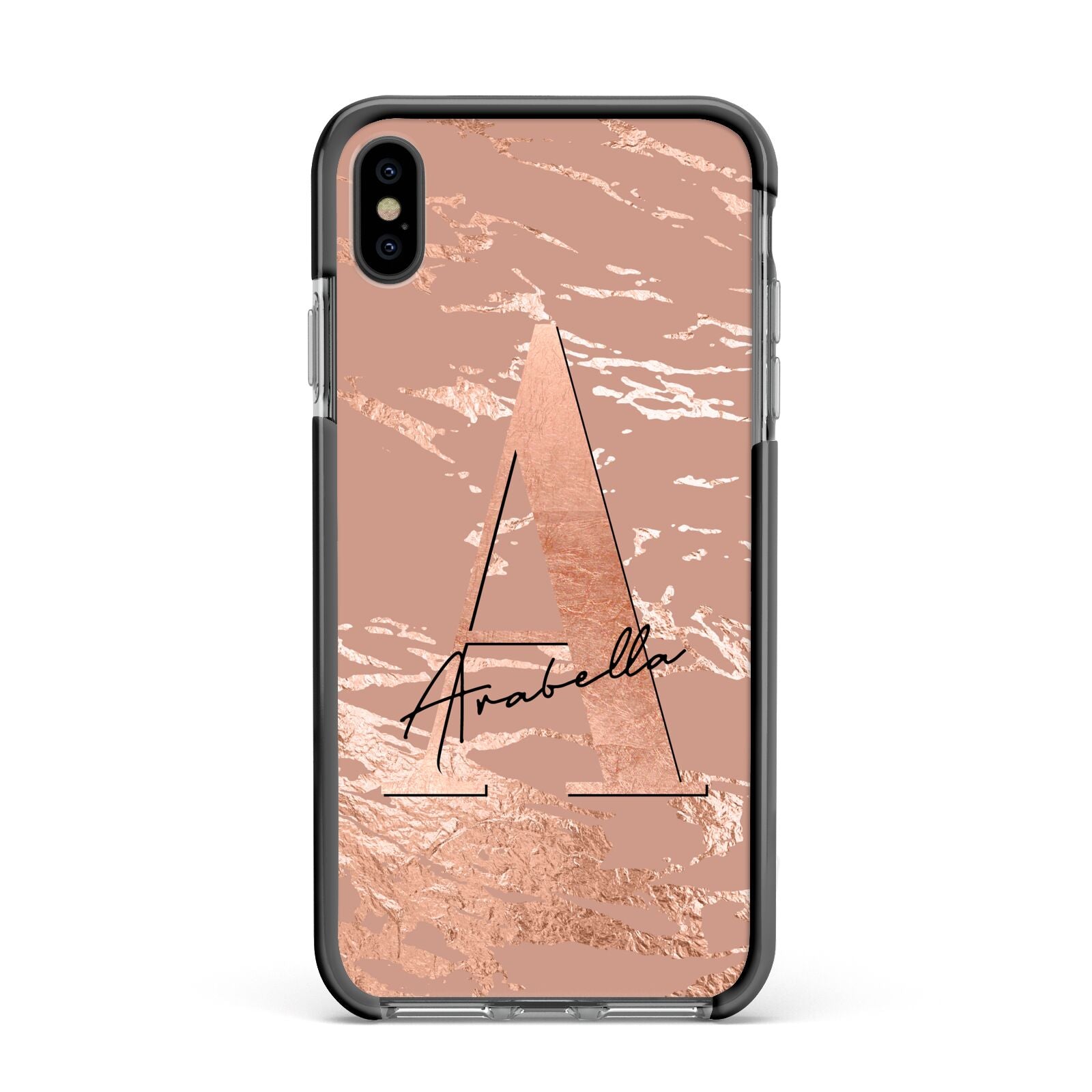 Personalised Copper Taupe Marble Apple iPhone Xs Max Impact Case Black Edge on Black Phone