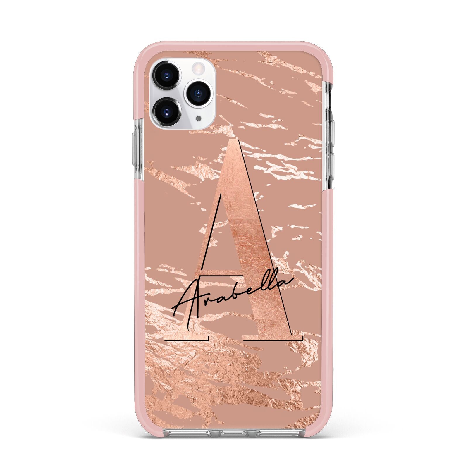 Personalised Copper Taupe Marble iPhone 11 Pro Max Impact Pink Edge Case