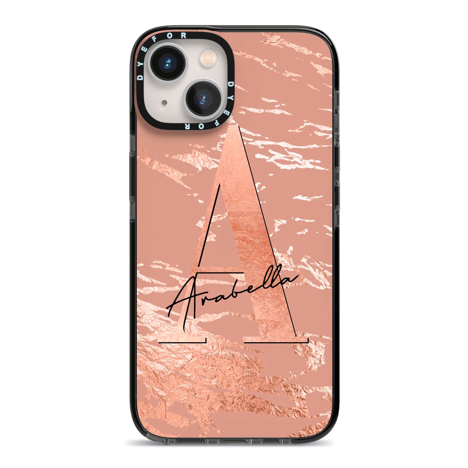Personalised Copper Taupe Marble iPhone 13 Black Impact Case on Silver phone