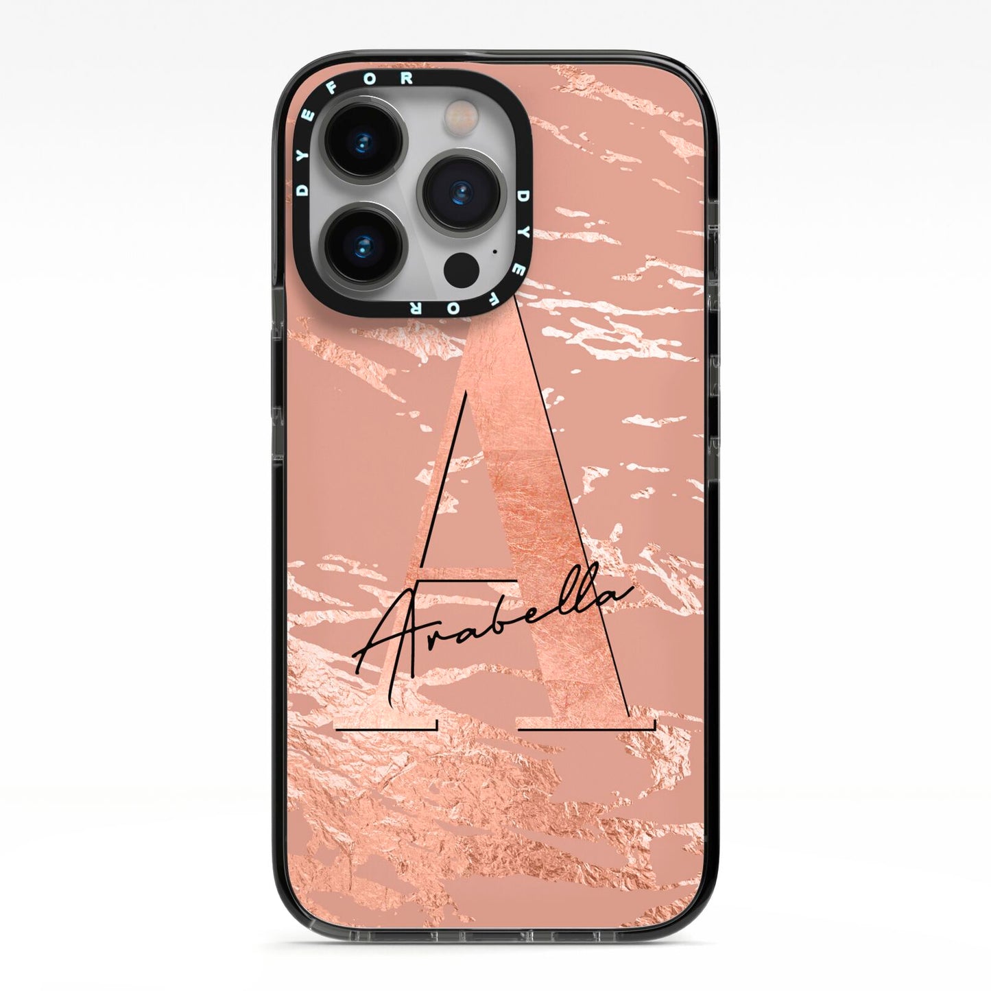 Personalised Copper Taupe Marble iPhone 13 Pro Black Impact Case on Silver phone