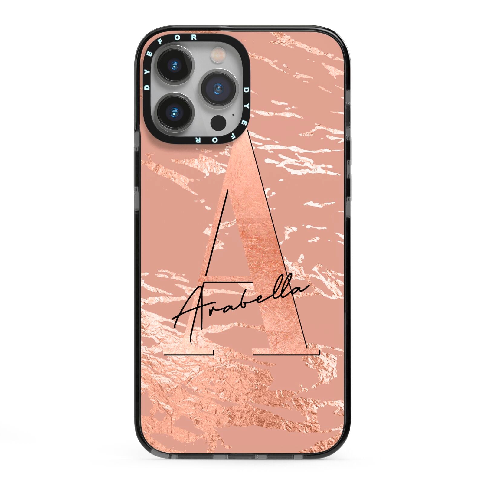 Personalised Copper Taupe Marble iPhone 13 Pro Max Black Impact Case on Silver phone
