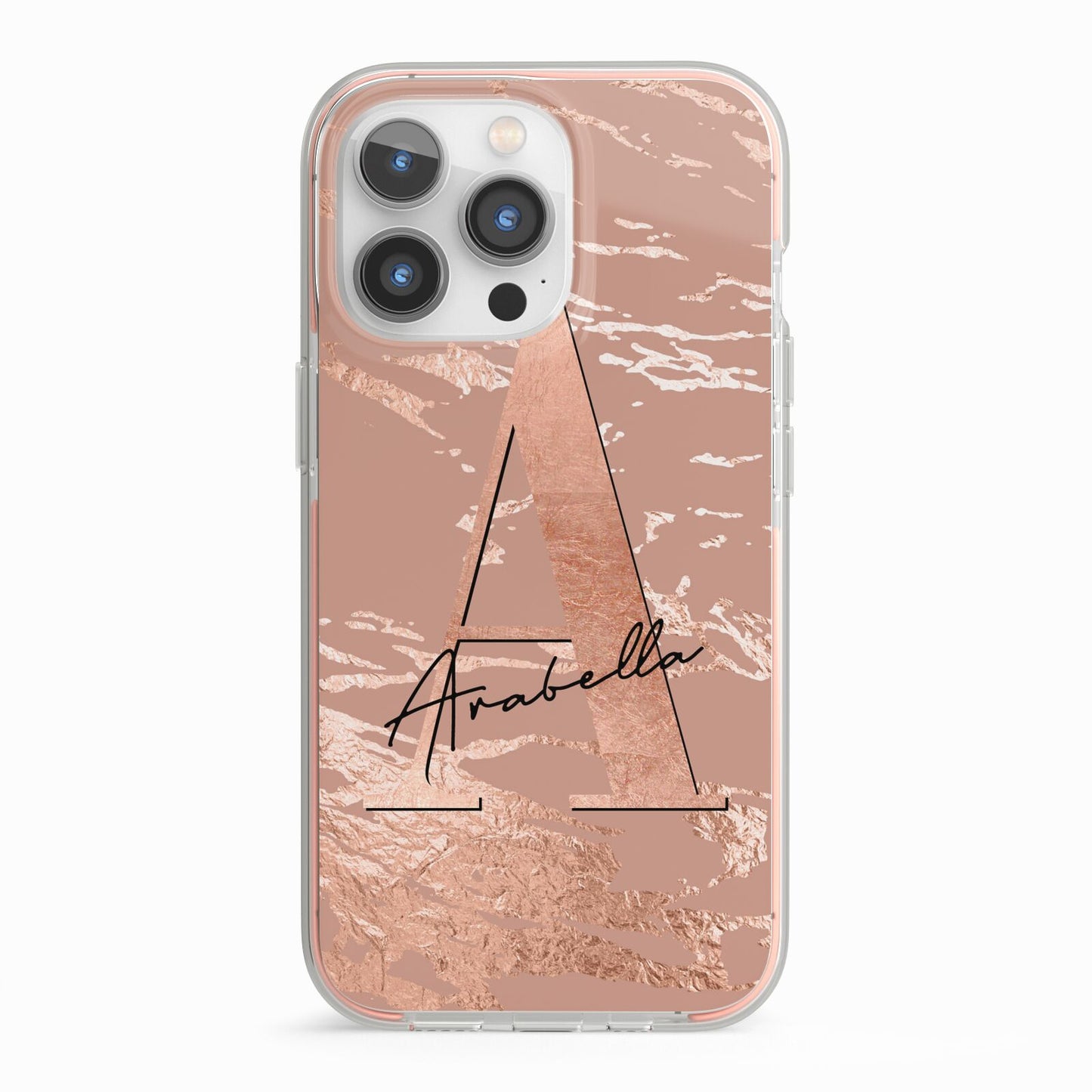 Personalised Copper Taupe Marble iPhone 13 Pro TPU Impact Case with Pink Edges