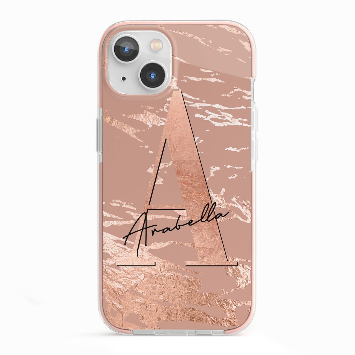 Personalised Copper Taupe Marble iPhone 13 TPU Impact Case with Pink Edges
