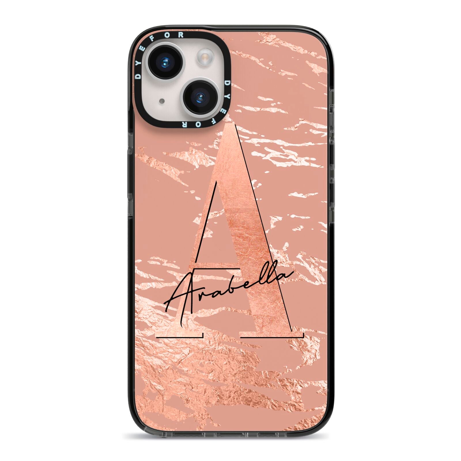 Personalised Copper Taupe Marble iPhone 14 Black Impact Case on Silver phone
