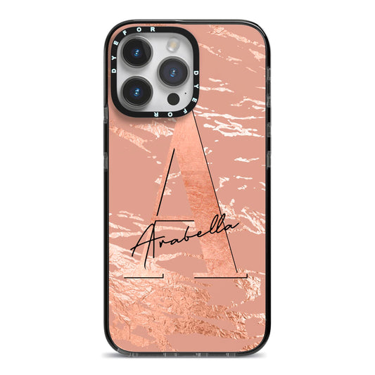 Personalised Copper Taupe Marble iPhone 14 Pro Max Black Impact Case on Silver phone