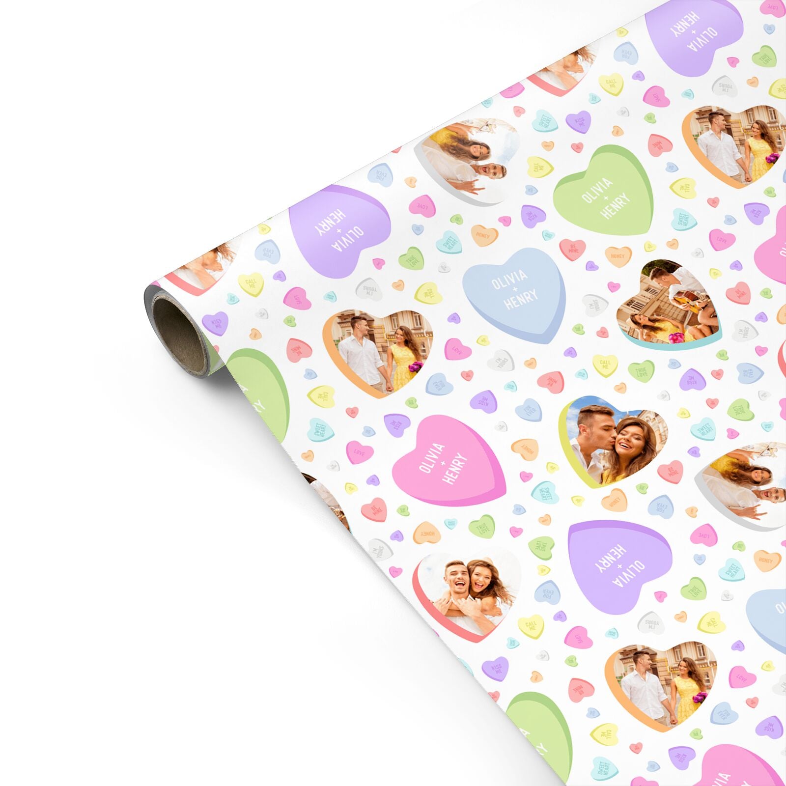 Personalised Couple Names and Photo Heart Pattern Design Personalised Gift Wrap