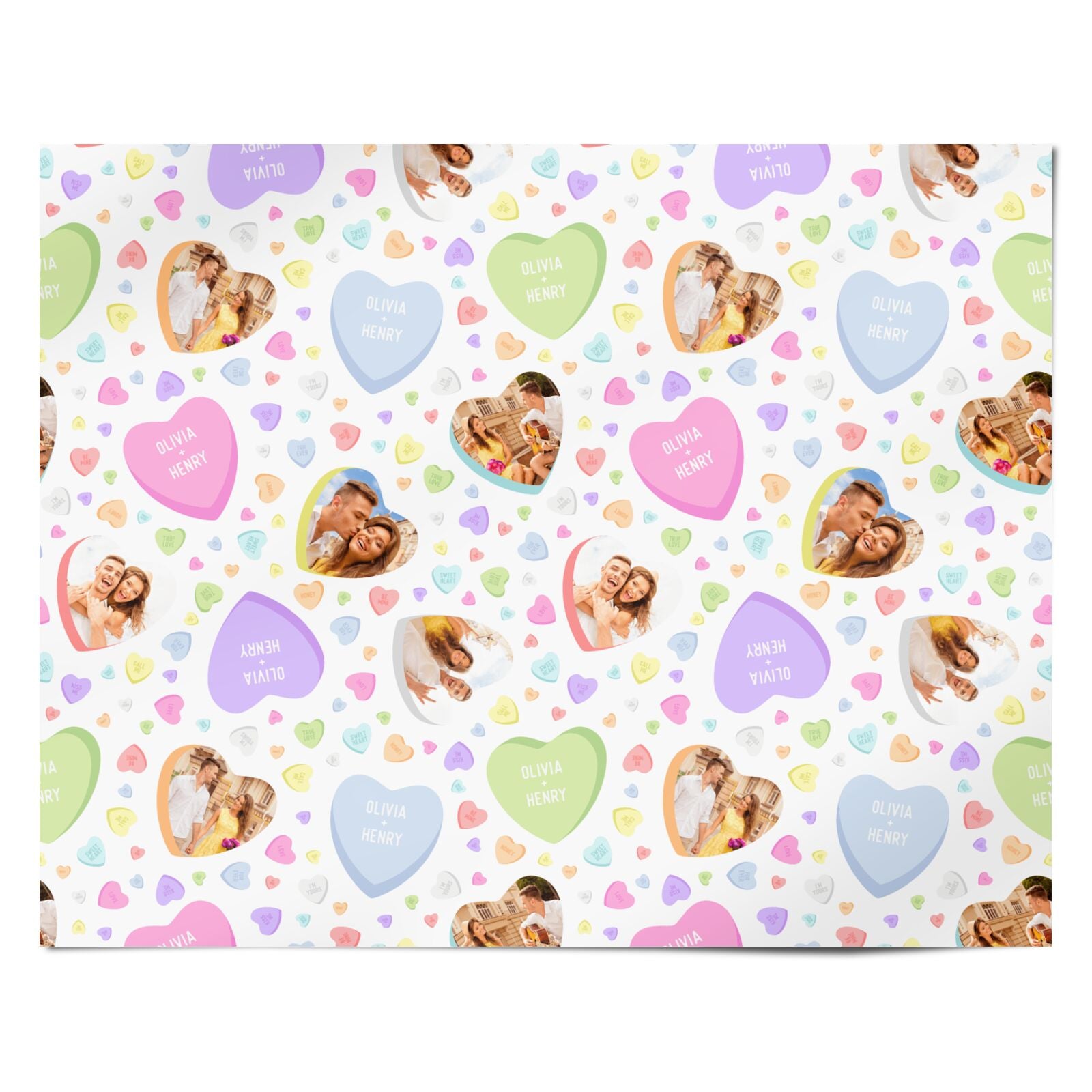 Personalised Couple Names and Photo Heart Pattern Design Personalised Wrapping Paper Alternative
