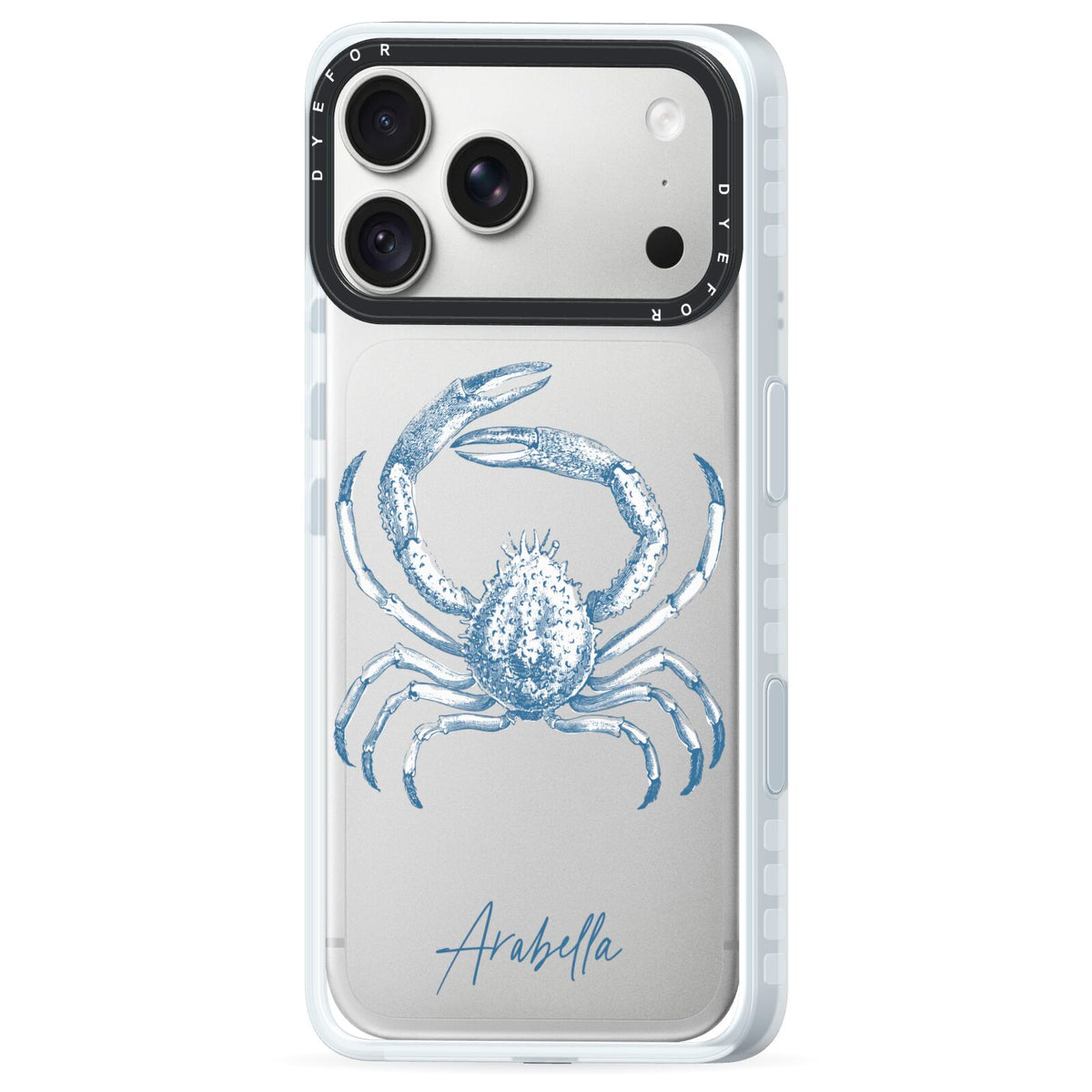 Personalised Crab iPhone 18 Pro Black Impact Pre order Case Side Angle on Silver phone