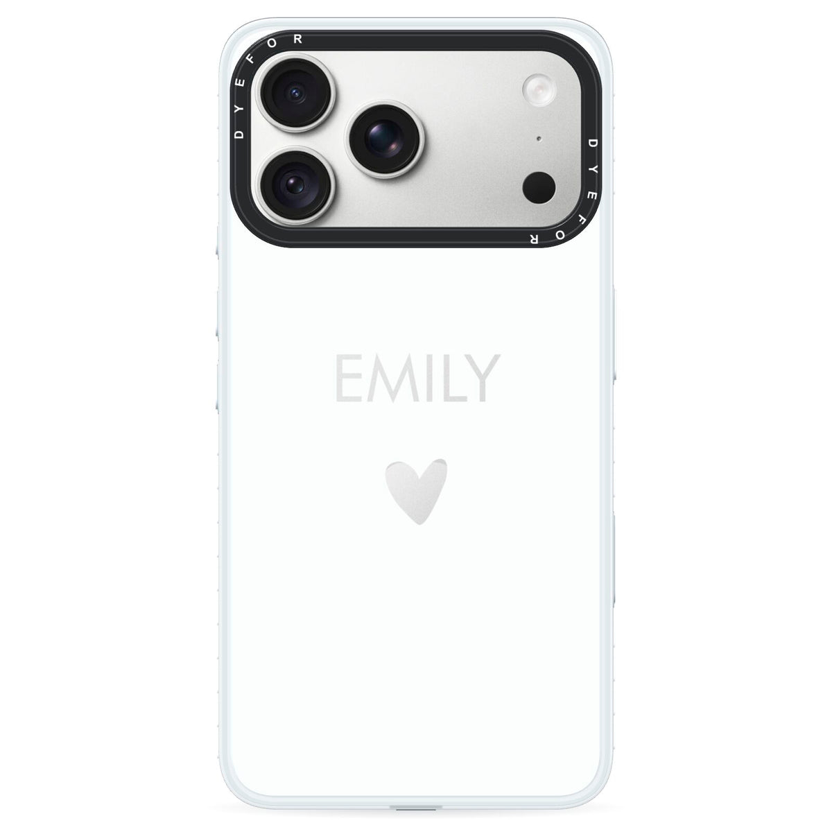 Personalised Cutout Name Heart Clear White iPhone 18 Pro Black Impact Pre order Case on Silver phone