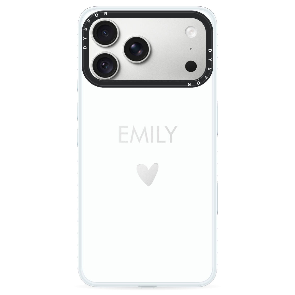 Personalised Cutout Name Heart Clear White iPhone 18 Pro Max Black Impact Pre order Case on Silver phone