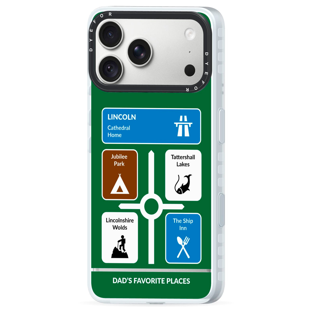 Personalised Dad s Favourite Places iPhone 18 Pro Max Black Impact Pre order Case Side Angle on Silver phone
