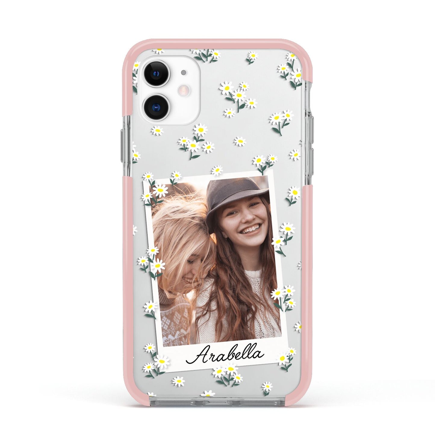 Personalised Daisy Photo Frame Design Apple iPhone 11 in White with Pink Impact Case