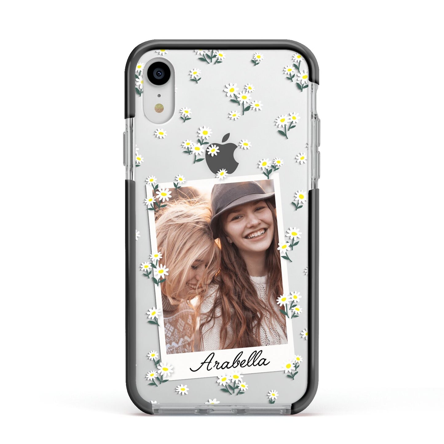 Personalised Daisy Photo Frame Design Apple iPhone XR Impact Case Black Edge on Silver Phone