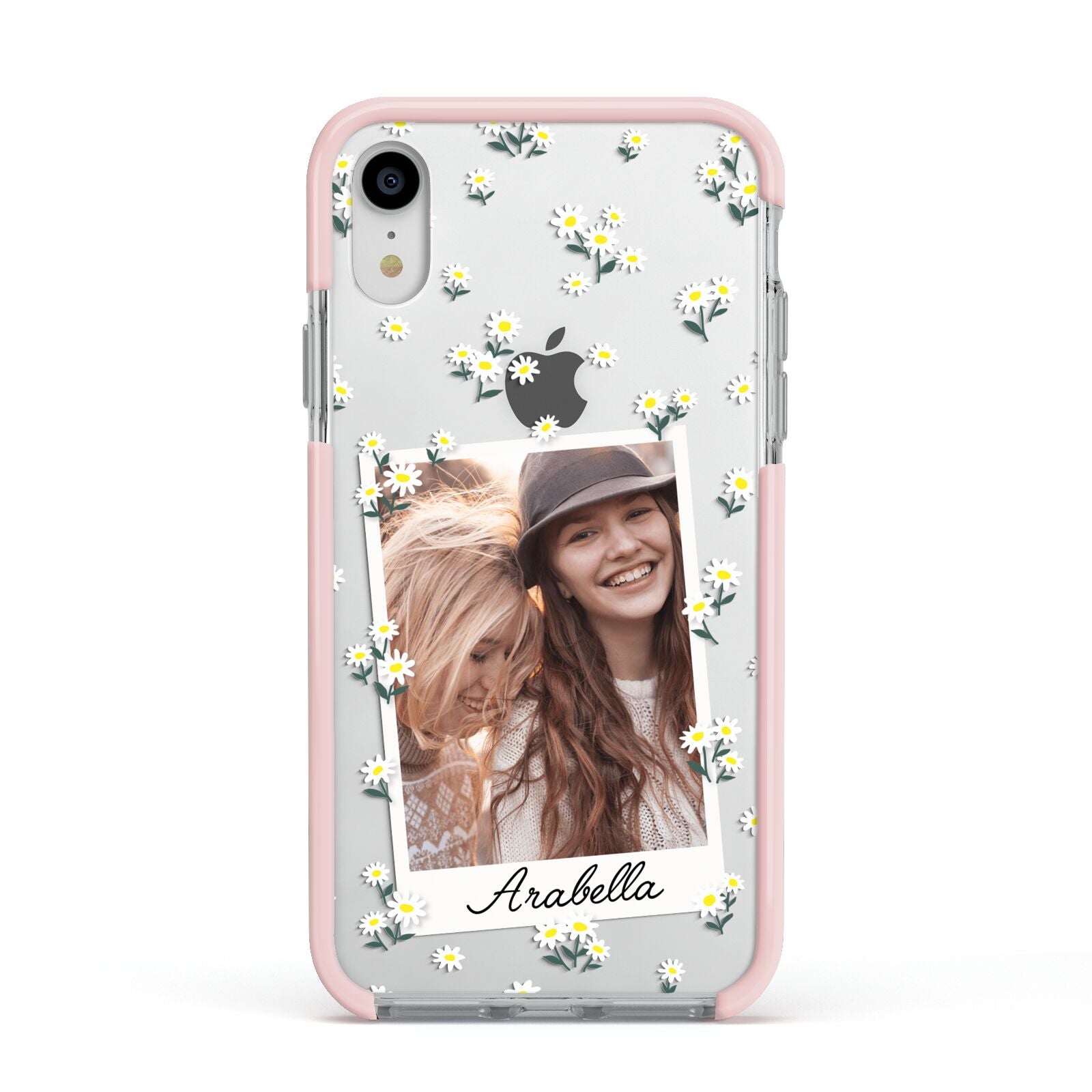 Personalised Daisy Photo Frame Design Apple iPhone XR Impact Case Pink Edge on Silver Phone