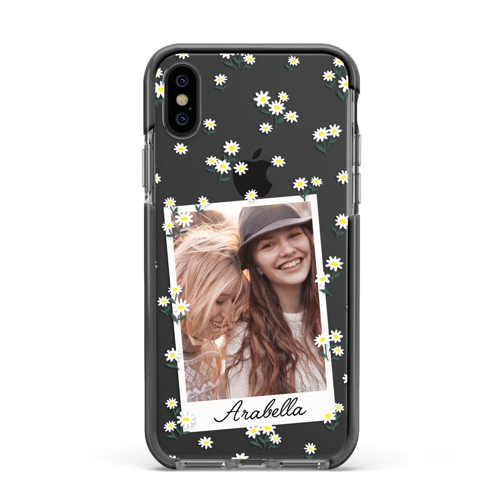 Personalised Daisy Photo Frame Design Apple iPhone Xs Impact Case Black Edge on Black Phone