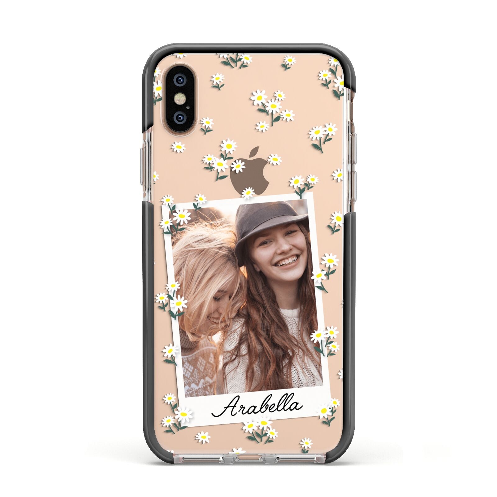 Personalised Daisy Photo Frame Design Apple iPhone Xs Impact Case Black Edge on Gold Phone