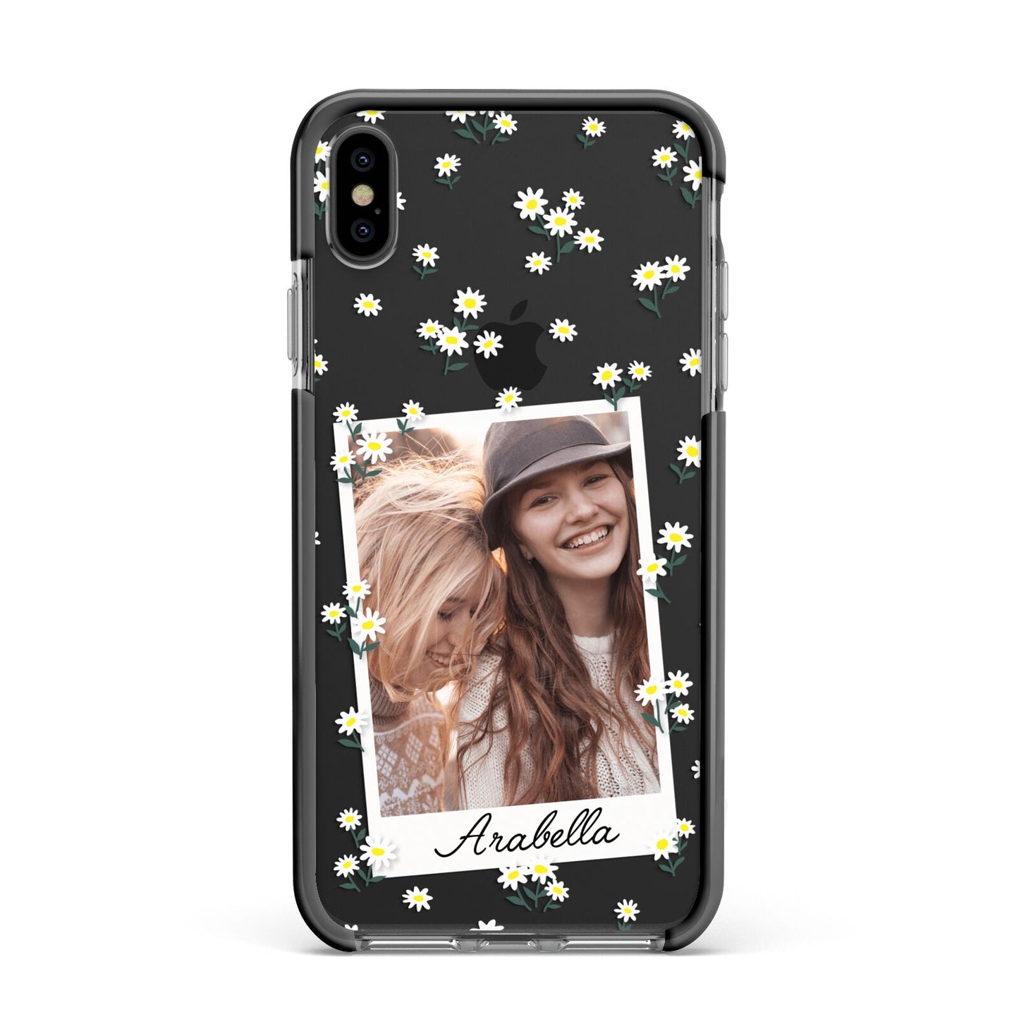 Personalised Daisy Photo Frame Design Apple iPhone Xs Max Impact Case Black Edge on Black Phone