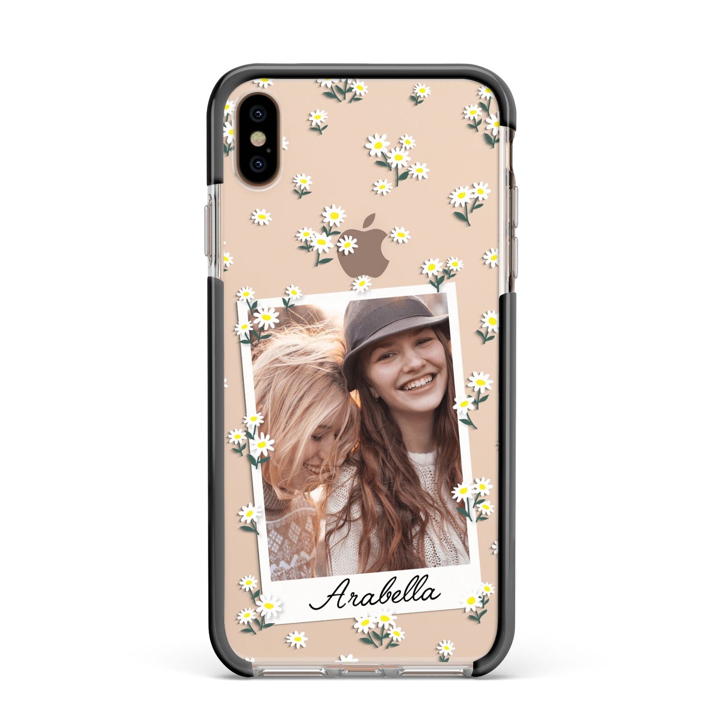 Personalised Daisy Photo Frame Design Apple iPhone Xs Max Impact Case Black Edge on Gold Phone