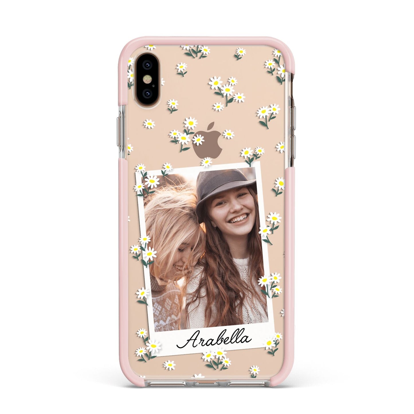 Personalised Daisy Photo Frame Design Apple iPhone Xs Max Impact Case Pink Edge on Gold Phone