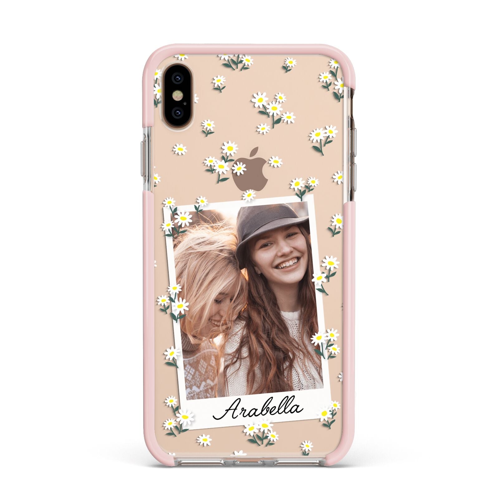 Personalised Daisy Photo Frame Design Apple iPhone Xs Max Impact Case Pink Edge on Gold Phone