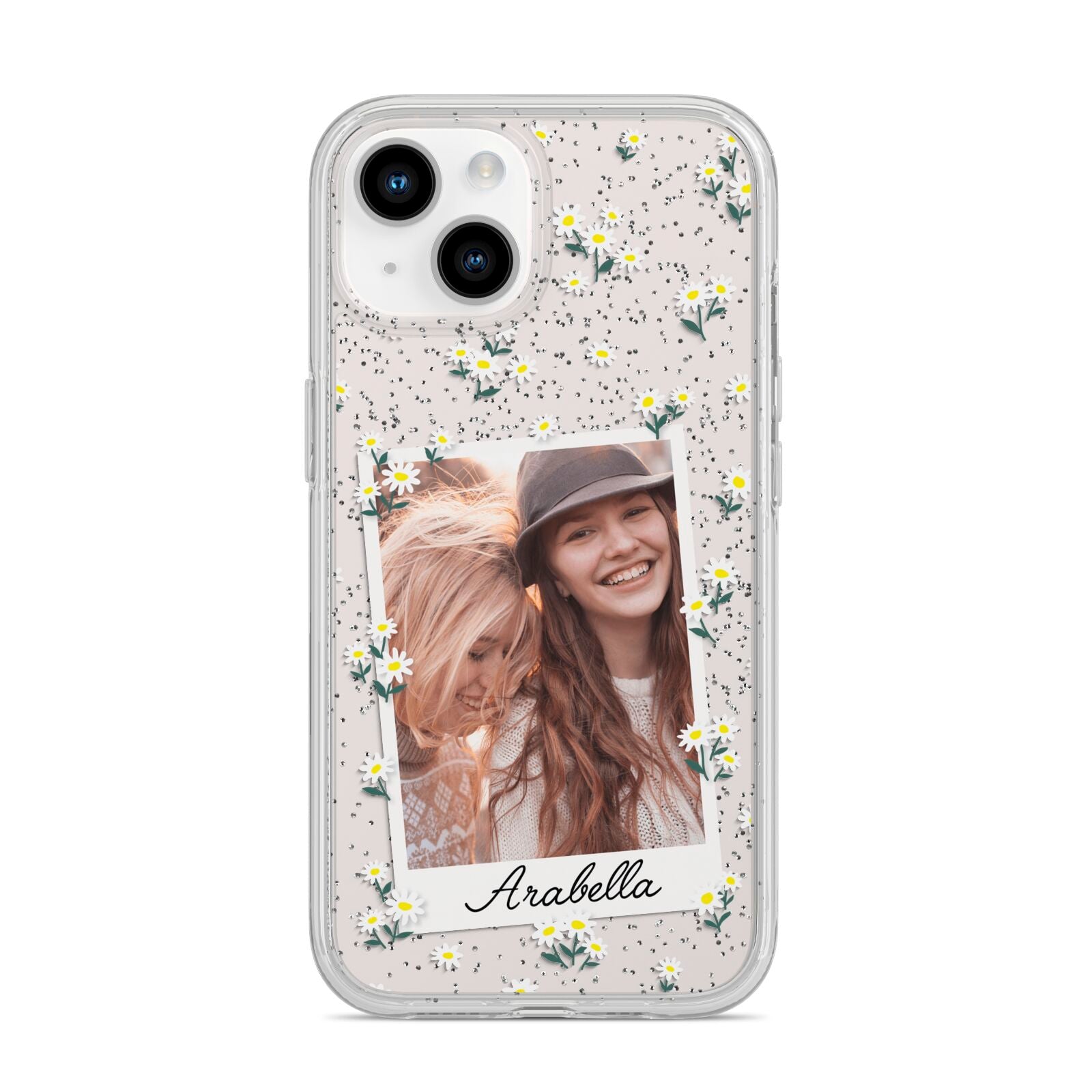 Personalised Daisy Photo Frame Design iPhone 14 Glitter Tough Case Starlight