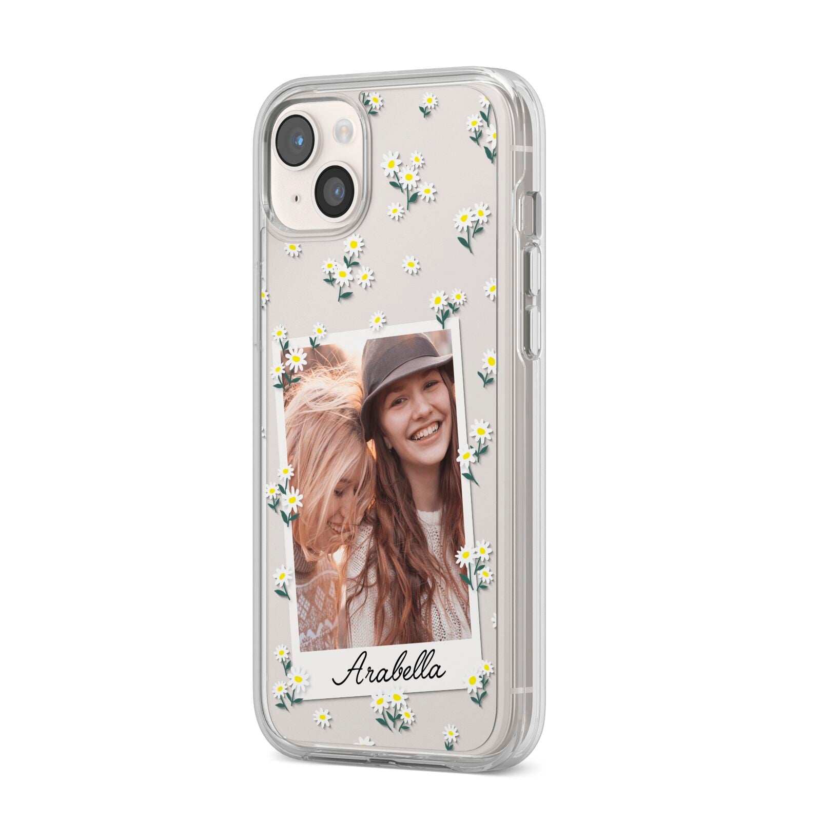 Personalised Daisy Photo Frame Design iPhone 14 Plus Clear Tough Case Starlight Angled Image