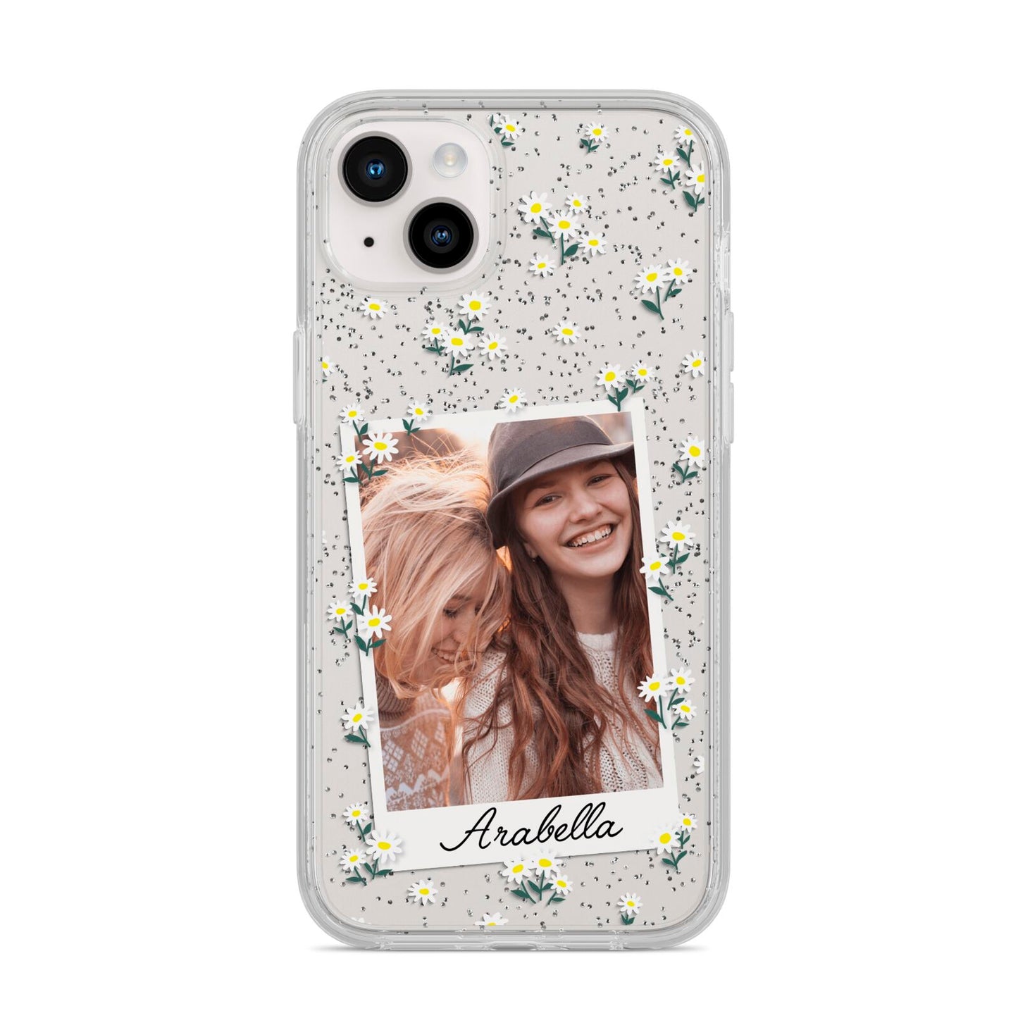 Personalised Daisy Photo Frame Design iPhone 14 Plus Glitter Tough Case Starlight